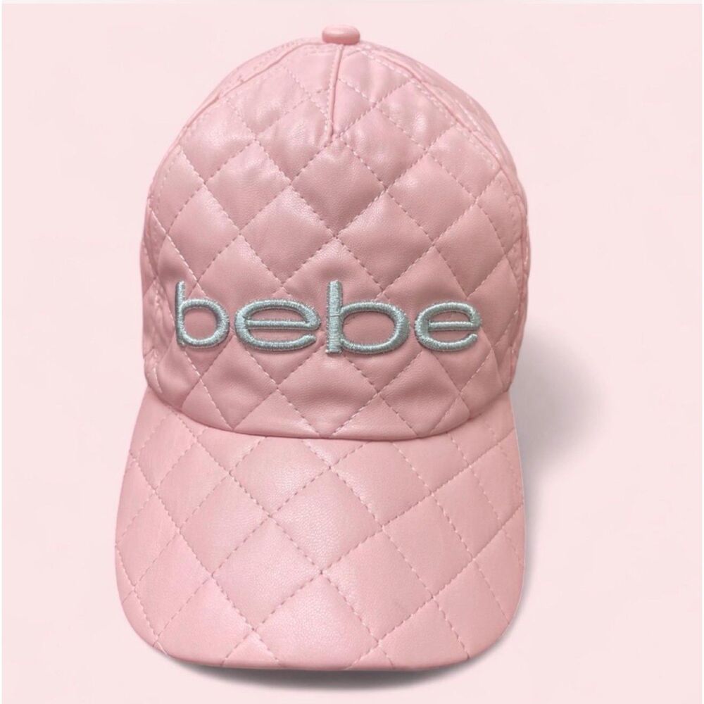 bebe Pink Quilted Faux Leather Logo Baseball Cap